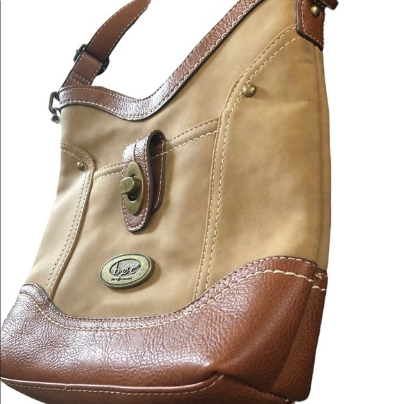 b.o.c. Born Brown Leather Shoulder Bucket Bag Zip Top Large Outer Pocket 10X10 - Picture 3 of 9